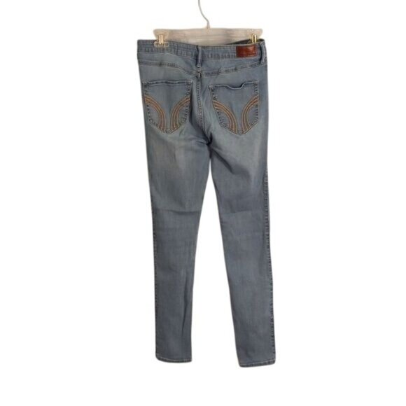 Hollister Size 7R 28x30 Jeans Womens High Rise Super Skinny Denim Blue Destroyed - Picture 6 of 11